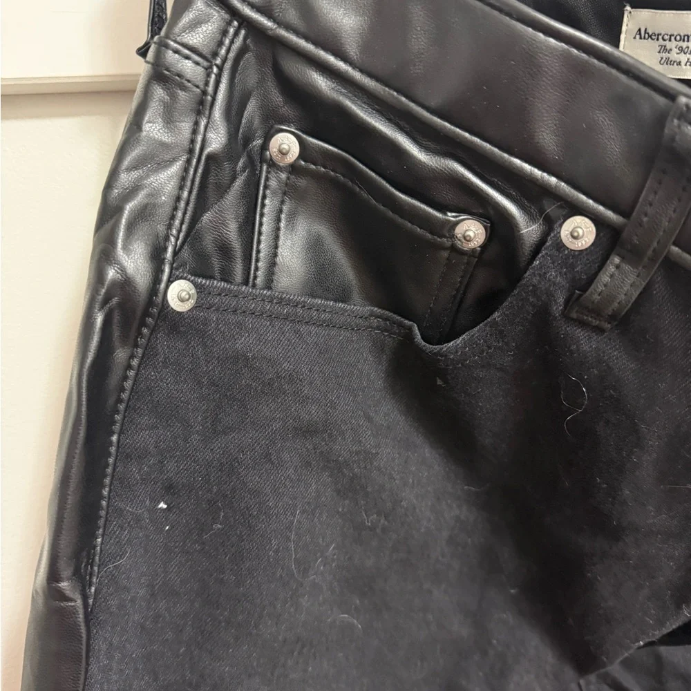 Abercrombie & Fitch Black Leather-Trimmed Pants - Picture 3 of 4